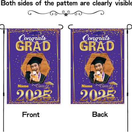 UUBAO Custom Graduation Garden Flag with Photo Class of 2025 Congrats Grad Double Sided Yard Flag Decorative Gifts (Purple)