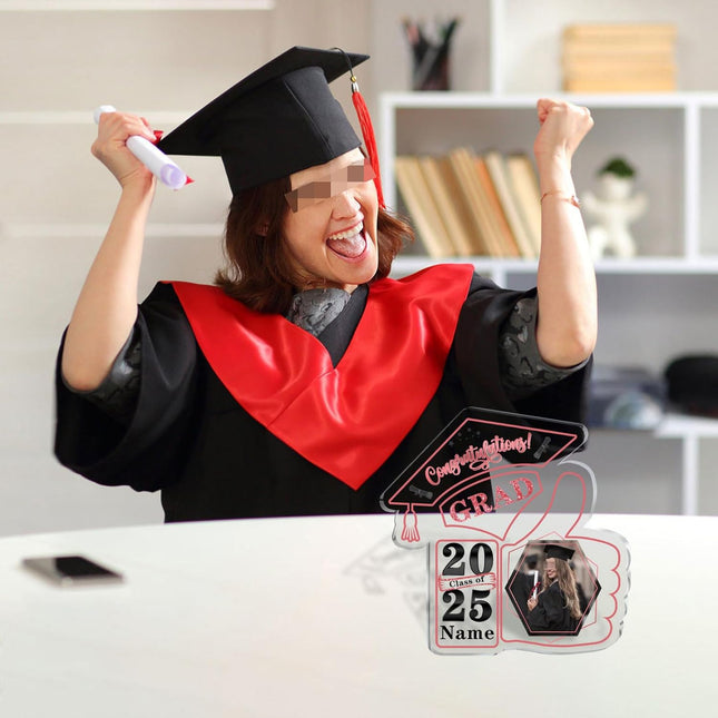 UUBAO Personalized Graduation Decorative Signs Plaques Class of 2024 Desk Paperweight Farewell Memorial Gift with Photo(Pink)