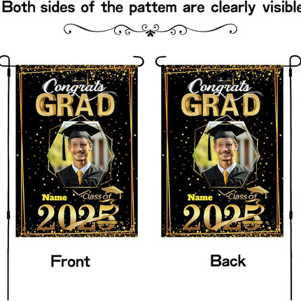 UUBAO Custom Graduation Garden Flag with Photo Class of 2025 Congrats Grad Double Sided Yard Flag Decorative Gifts (Black and Gold)