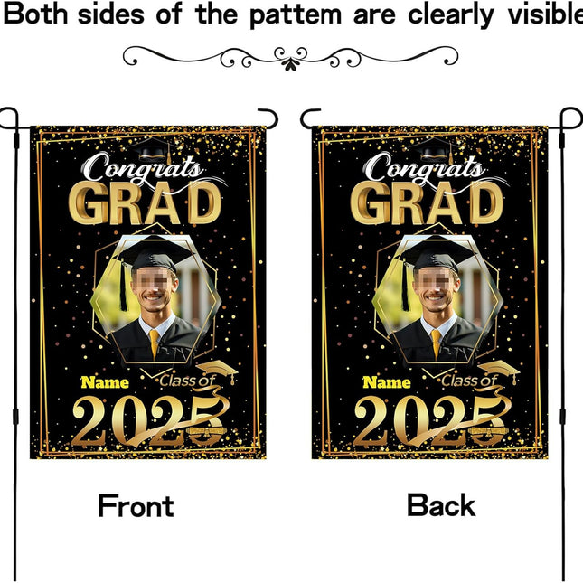 UUBAO Custom Graduation Garden Flag with Photo Class of 2025 Congrats Grad Double Sided Yard Flag Decorative Gifts (Black and Gold)