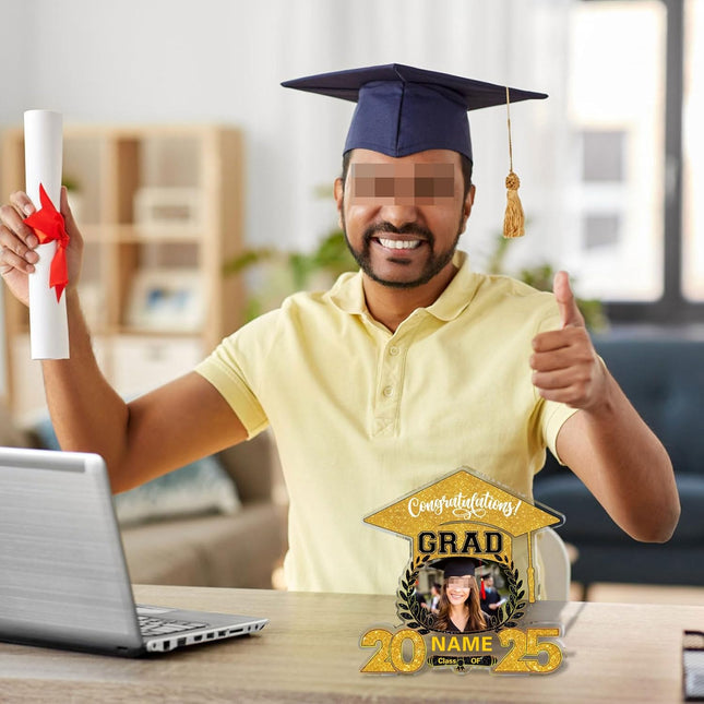 UUBAO Customized Graduation Plaque with Photo Crystal Desktop Keepsake Gift (Yellow)