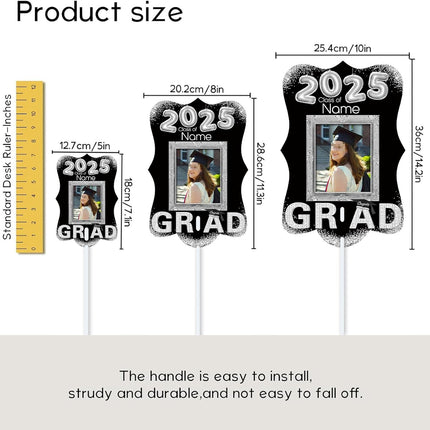 UUBAO Personalized Graduation Double Sided Face Fan Class of 2025 Customized Graduation Head Face Cutout with Handle Fun Photo Prop Supplies(Black and Silver)