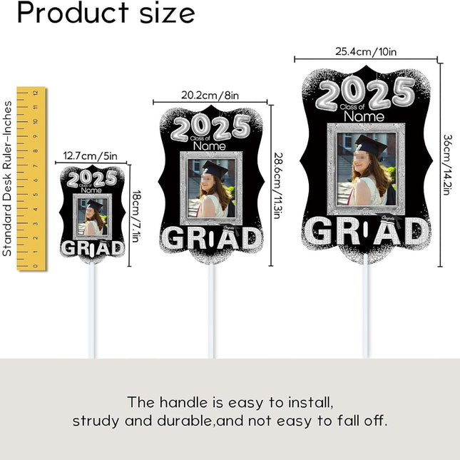 UUBAO Personalized Graduation Double Sided Face Fan Class of 2025 Customized Graduation Head Face Cutout with Handle Fun Photo Prop Supplies(Black and Silver)