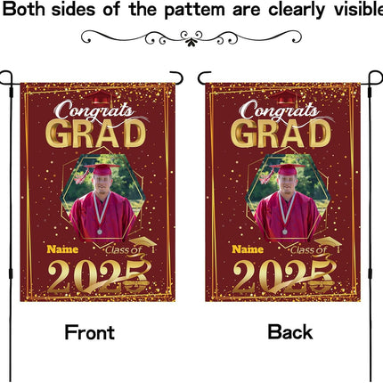 UUBAO Custom Graduation Garden Flag with Photo Class of 2025 Congrats Grad Double Sided Yard Flag Decorative Gifts (Maroon)