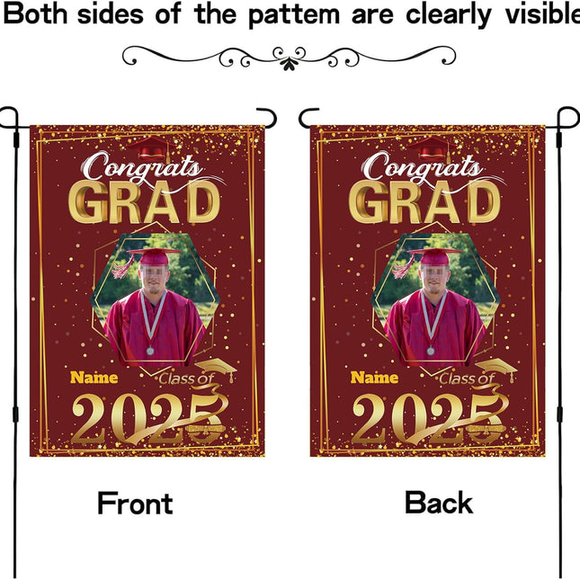 UUBAO Custom Graduation Garden Flag with Photo Class of 2025 Congrats Grad Double Sided Yard Flag Decorative Gifts (Maroon)
