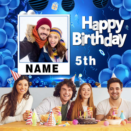 UUBAO Custom Happy Birthday Decorations Banner Backdrop for Women Men Boys Girls Personalization Navy Blue Birthday Party Supplies