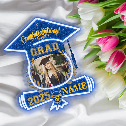 UUBAO Custom Graduation Gift LED Neon Signs Class of 2025 Personalized Photo Congrats Grad USB Powered (Blue and Gold)