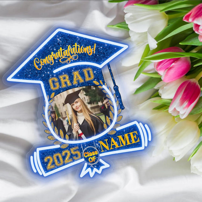 UUBAO Custom Graduation Gift LED Neon Signs Class of 2025 Personalized Photo Congrats Grad USB Powered (Blue and Gold)