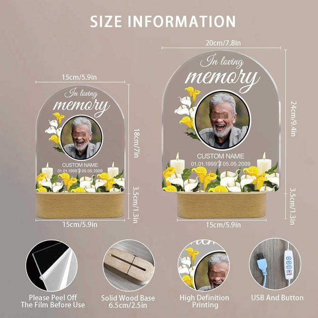UUBAO Personalized Memorial Gift Photo Night Light Customized Light Up Acrylic Plaque Lamp Sympathy Bereavement Remembrance Gift(Flower)
