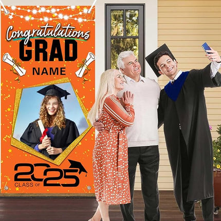 UUBAO Custom Graduation Party Decorations Personalization Banner Class of 2025 Backdrop Door Cover (Orange)