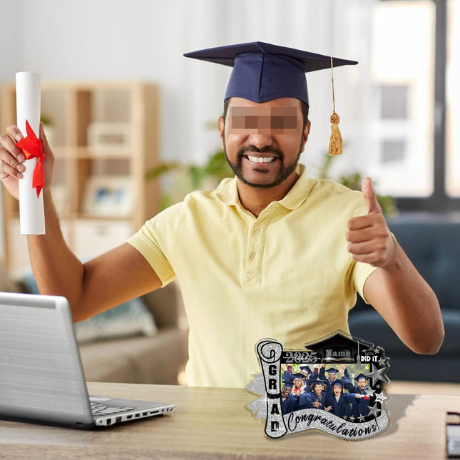 UUBAO Customized Graduation Plaque with Photo Crystal Desktop Keepsake Gift (Black and Silver)