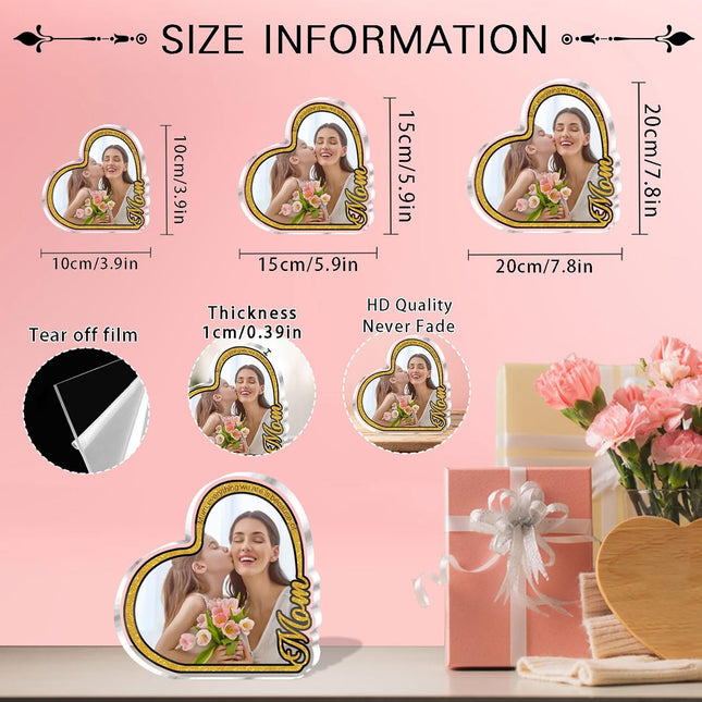 UUBAO Custom Mother‘s Day Personalized Acrylic Plaque with Photos Name Gifts for Mom (Heart Gold)