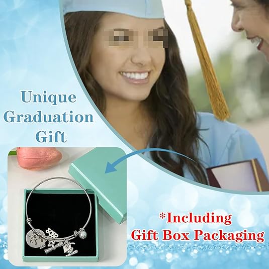 UUBAO Custom Graduation Bracelet 2025 Personalized Engraved Name High School College Graduation Gifts, Senior Graduate Crystal Heart Charm Bracelet Bangle