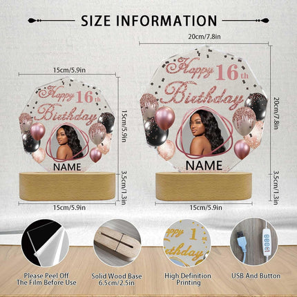 UUBAO Personalized Happy Birthday Night Light Gift with Photo Customized Acrylic Lamp for Her Mom Daughter Grandma Nana(Rose Gold Pink)