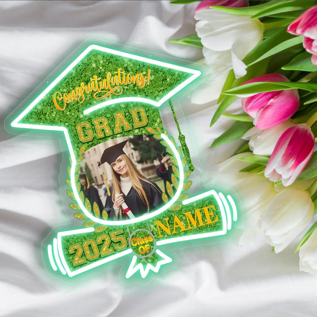 UUBAO Custom Graduation Gift LED Neon Signs Class of 2025 Personalized Photo Congrats Grad USB Powered (Light Green)