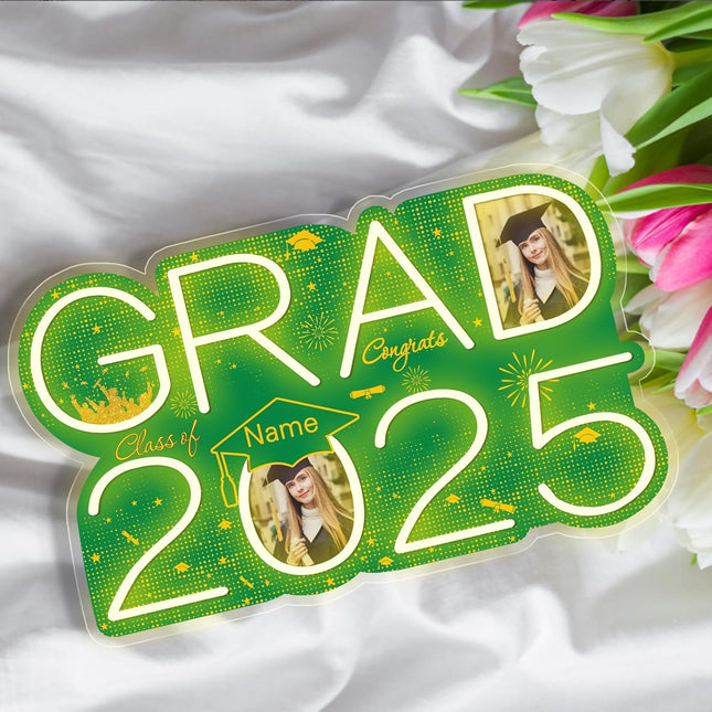 UUBAO Personalized Graduation Gift Neon Signs Congrats Grad LED Light Signs with Photo 2025 Party Backdrop Light Sign Decor (Dark Green)