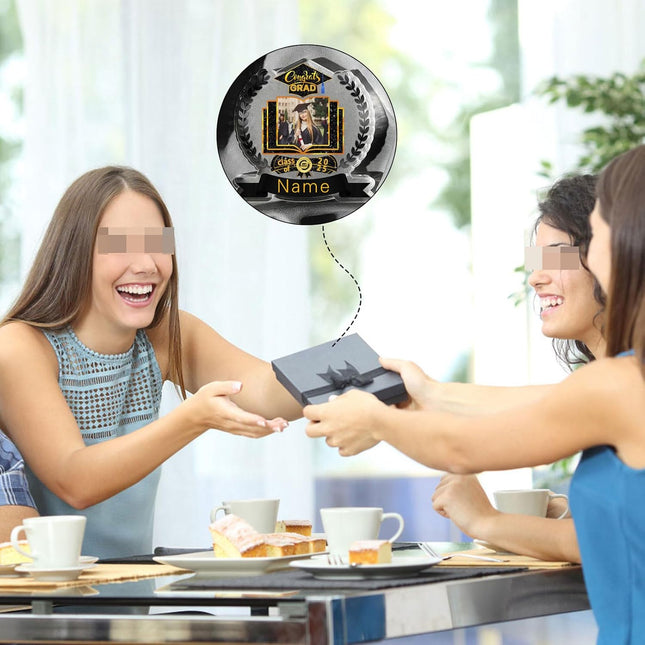 UUBAO Customized Graduation Plaque with Single Picture Custom Picture 2025 Congrats Grad Crystal Desktop Farewell Keepsake Gift (Black and Gold)