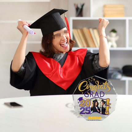 UUBAO Personalized Graduation Gift Class of 2025 Desk Paperweight Farewell Memorial Decorative Signs Plaques with Photo (Purple)