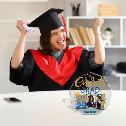 UUBAO Personalized Graduation Gift Class of 2025 Desk Paperweight Farewell Memorial Decorative Signs Plaques with Photo (Blue and Gold)
