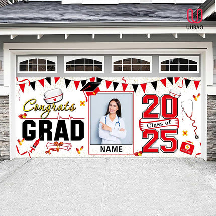 UUBAO Custom Nurse/Medical Students Graduation Garage Door Banner Cover Personalized Class of 2025 Congrats Grad Party Backdrop