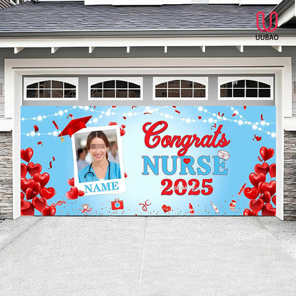 UUBAO Custom Nurse/Medical Students Graduation Garage Door Banner Cover Personalized Class of 2025 Congrats Grad Party Backdrop