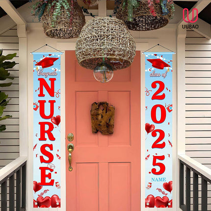 UUBAO Custom Nurse/Medical Students Graduation Party Decorations 2025 Porch Sign Banner Large Congrats Grad Door Banner