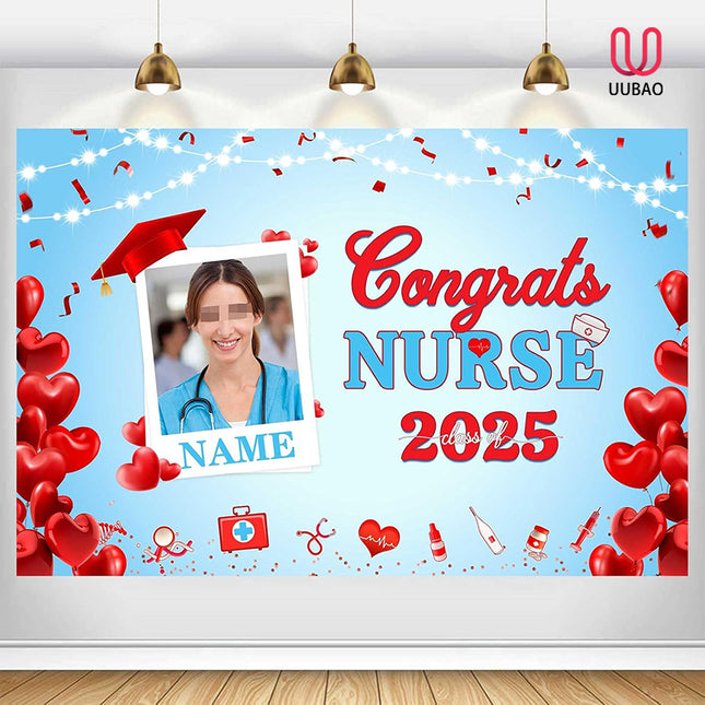 UUBAO Custom Nurse/Medical Students Graduation Party Decorations 2025 Personalization Congrats Grad Backdrop Banner
