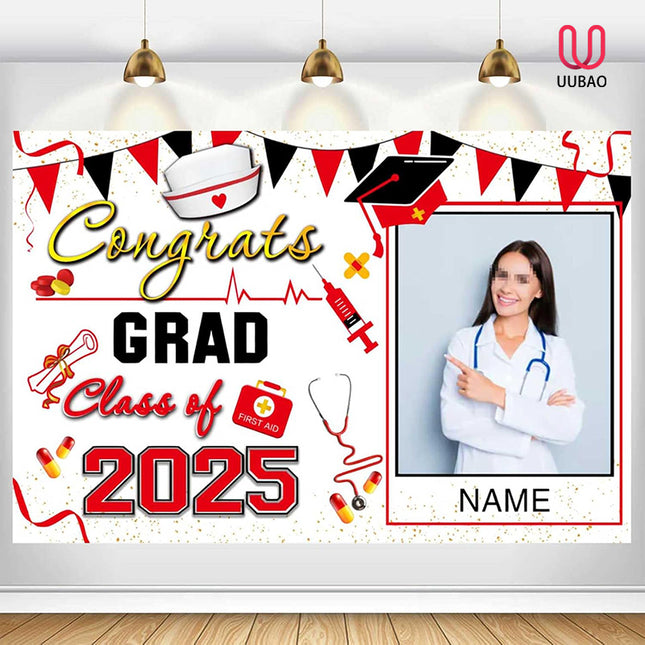 UUBAO Custom Nurse/Medical Students Graduation Party Decorations 2025 Personalization Congrats Grad Backdrop Banner