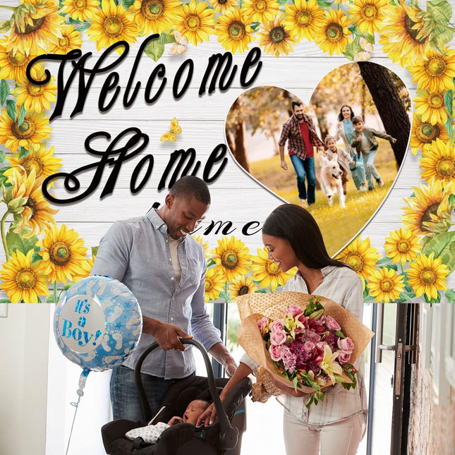 UUBAO Custom Welcome Home Banner Decorations Sunflower Yard Sign Sunflower Banner for Military Homecoming Deployment Returning Party Supplies