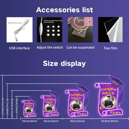 UUBAO Custom Graduation Gift LED Neon Signs Class of 2025 Personalized Photo Congrats Grad USB Powered (Purple)