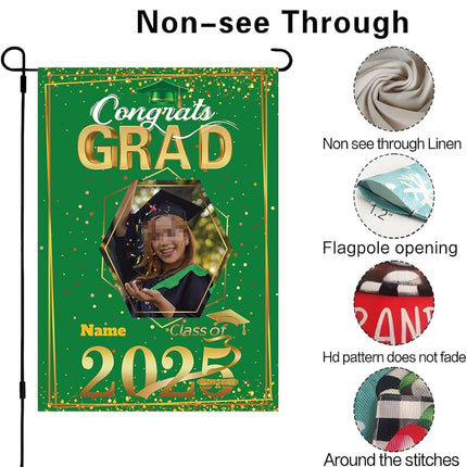 UUBAO Custom Graduation Garden Flag with Photo Class of 2025 Congrats Grad Double Sided Yard Flag Decorative Gifts (Dark Green)