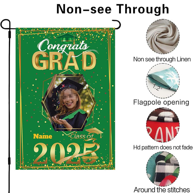 UUBAO Custom Graduation Garden Flag with Photo Class of 2025 Congrats Grad Double Sided Yard Flag Decorative Gifts (Dark Green)