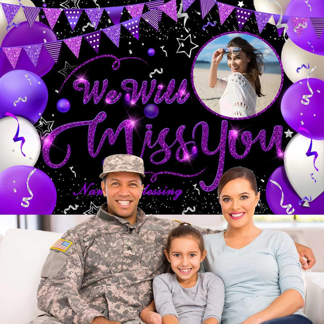 UUBAO Custom We Will Miss You Decorations Banner,Farewell Going Away Party Decorations for Anniversary Retirement Graduation Party(Purple)