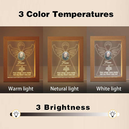 UUBAO Personalized Memorial Gift Night Light Customized Light Up Picture Frames Acrylic Led Plaque Lamp Sympathy Remembrance Gift(Angel Wing)