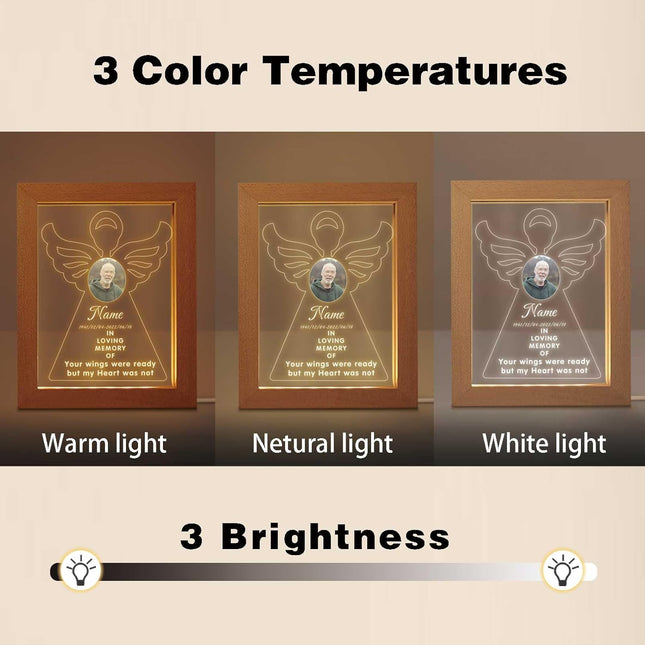 UUBAO Personalized Memorial Gift Night Light Customized Light Up Picture Frames Acrylic Led Plaque Lamp Sympathy Remembrance Gift(Angel Wing)