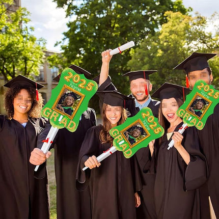 UUBAO Personalized Graduation Double Sided Face Fan Class of 2025 Customized Graduation Head Face Cutout with Handle Fun Photo Prop Supplies(Light Green)
