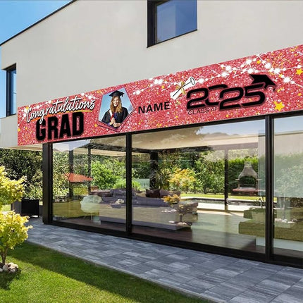 UUBAO Custom Graduation Party Decorations 2025 Personalization Congrats Grad Banner Graduation Backdrop(Pink)