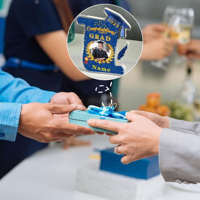UUBAO Personalized Graduation Gift Class of 2025 Desk Paperweight Farewell Memorial Decorative Signs Plaques with Photo (Blue and Gold)