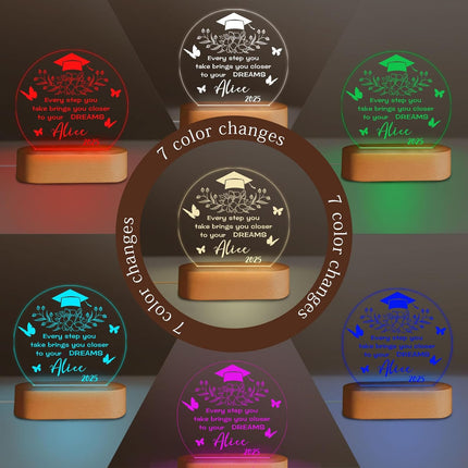 UUBAO Personalized Graduation Lamp Gifts for Her or Him Class of 2025 Custom Name College & Year Congrats Grad 3D Illusion Night Light Decoration for High School Graduation or University (Flower Butterfly)