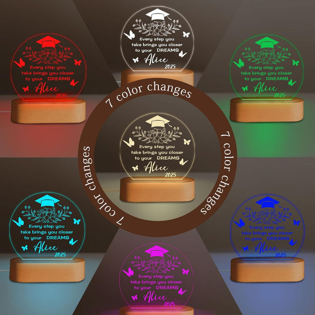 UUBAO Personalized Graduation Lamp Gifts for Her or Him Class of 2025 Custom Name College & Year Congrats Grad 3D Illusion Night Light Decoration for High School Graduation or University (Flower Butterfly)