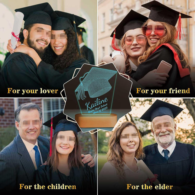 UUBAO Personalized Graduation Lamp Gifts for Her or Him Class of 2025 Custom Name College & Year Congrats Grad 3D Illusion Night Light Decoration for High School Graduation or University (Mortarboard)