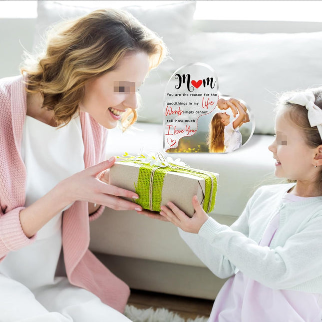 UUBAO Custom Mother‘s Day Personalized Acrylic Plaque with Photos Name Gifts for Mom (Heart)