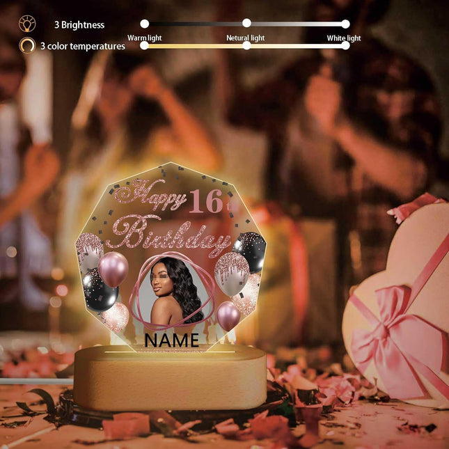 UUBAO Personalized Happy Birthday Night Light Gift with Photo Customized Acrylic Lamp for Her Mom Daughter Grandma Nana(Rose Gold Pink)