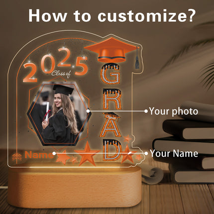 UUBAO Graduation Gifts Personalized Night Light Class of 2025 Custom Photo Name Gifts for Him Her Gifts for College, High School (Orange)