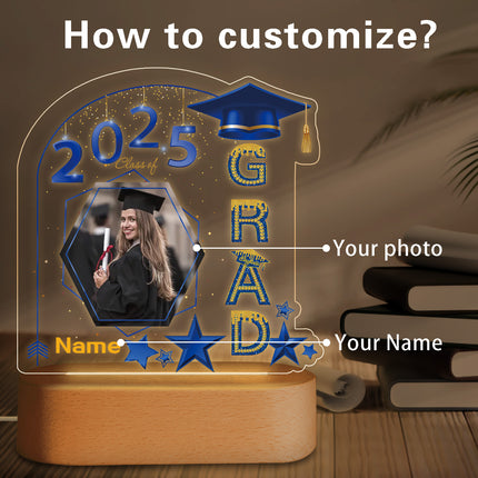 UUBAO Graduation Gifts Personalized Night Light Class of 2025 Custom Photo Name Gifts for Him Her Gifts for College, High School (Blue and Gold)
