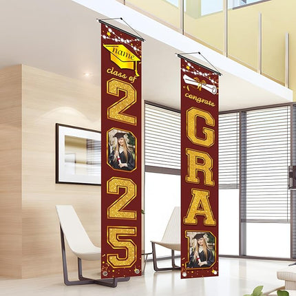 UUBAO Custom Graduation Party Decorations 2025 Personalization Congrats Grad Banner Graduation Front Door Porch Sign Backdrop(Maroon and Gold)