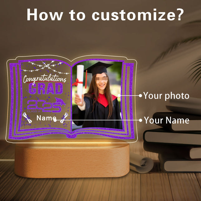 UUBAO Custom Night Light with Photo Name 2025 Personalized Graduation Led Lamp for Women Man Gifts for College High School (Purple)