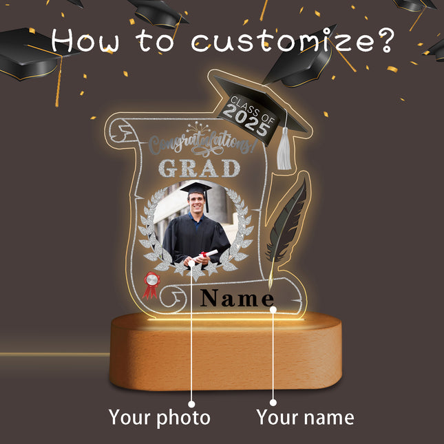 UUBAO Personalized Night Light Class of 2025 Graduation Gift for Junior High School College Teachers and Classmates(Black and Silver)