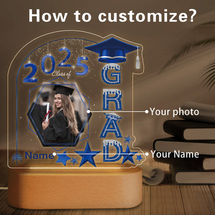 UUBAO Graduation Gifts Personalized Night Light Class of 2025 Custom Photo Name Gifts for Him Her Gifts for College, High School (Blue and Silver)