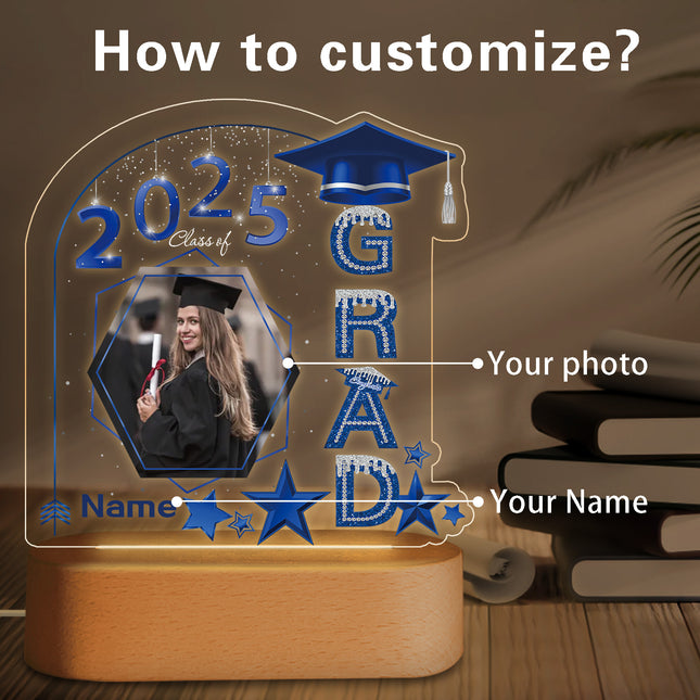 UUBAO Graduation Gifts Personalized Night Light Class of 2025 Custom Photo Name Gifts for Him Her Gifts for College, High School (Blue and Silver)
